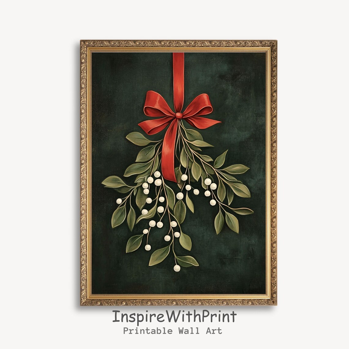 Vintage Christmas Mistletoe Botanical Holiday Art Print