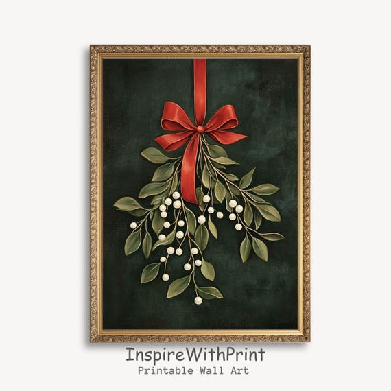 Vintage Christmas Mistletoe Botanical Holiday Art Print