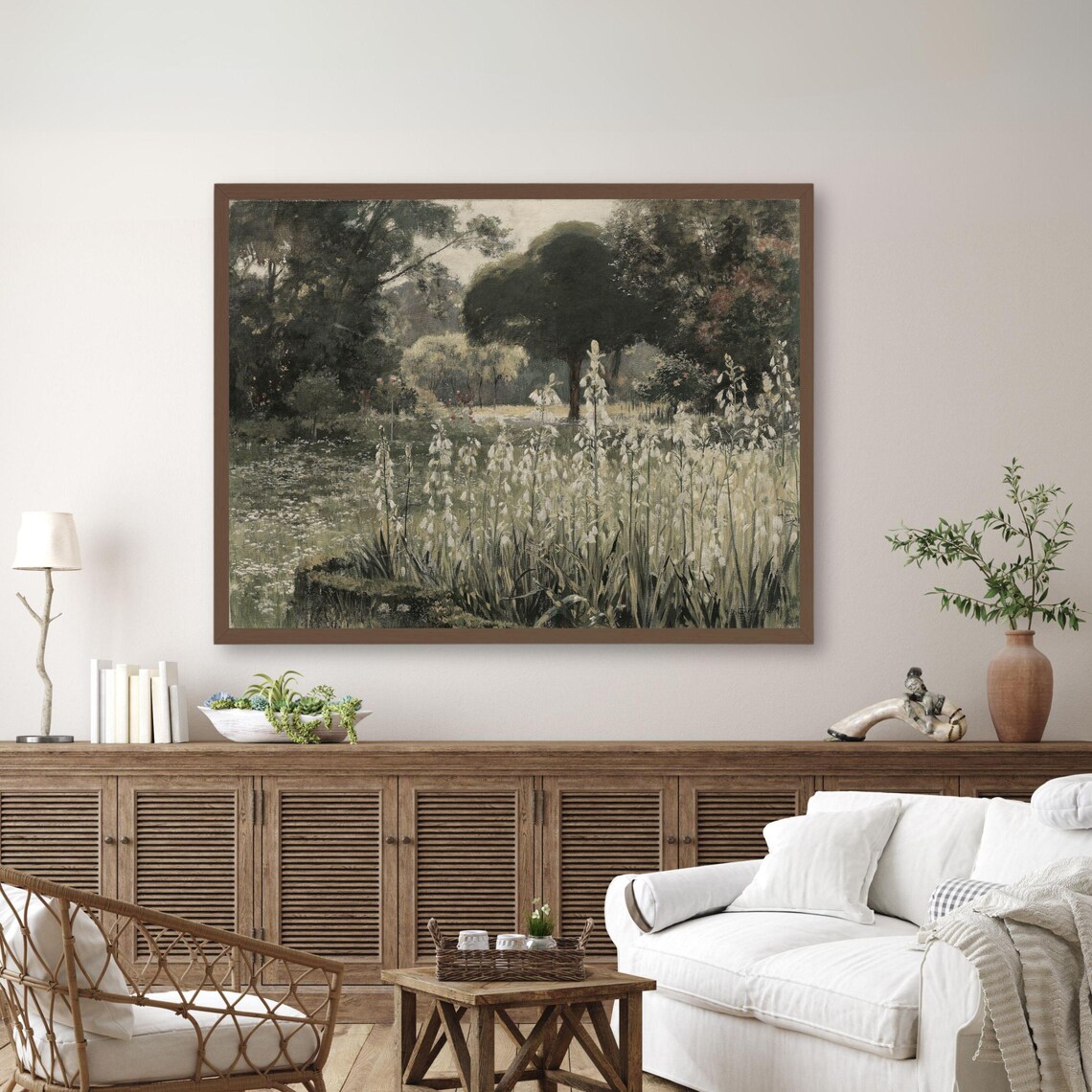 Vintage Wildflower Meadow Oil Painting Neutral Botanical Wall Poster