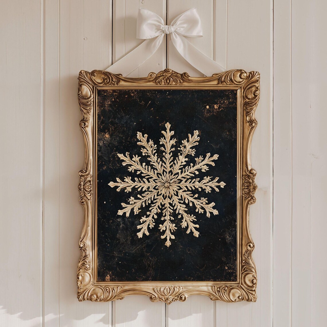 Snowflake Print, Moody Rustic Christmas Art