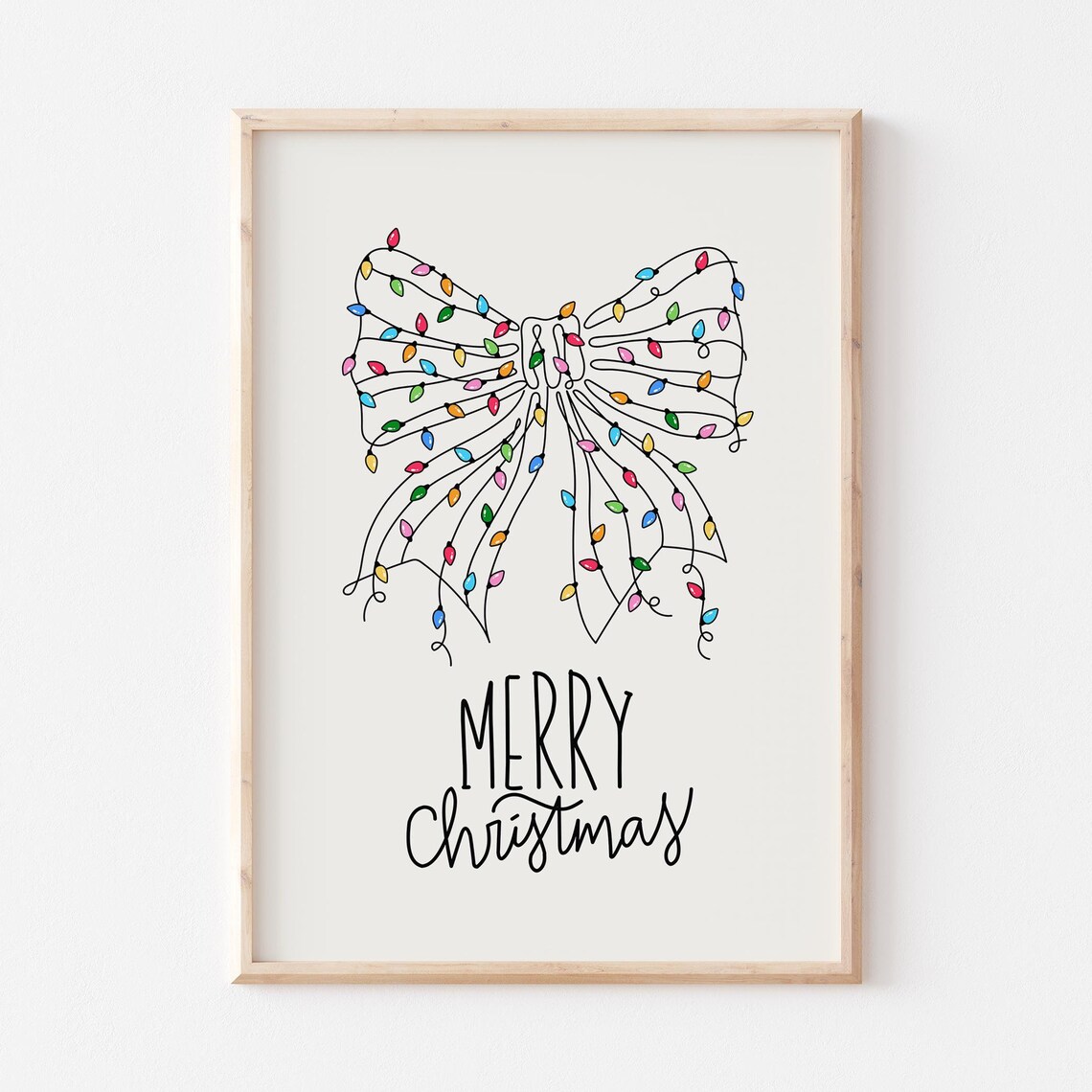 Merry Christmas Bow Made of Fairy Lights Minimalist Holiday Poster