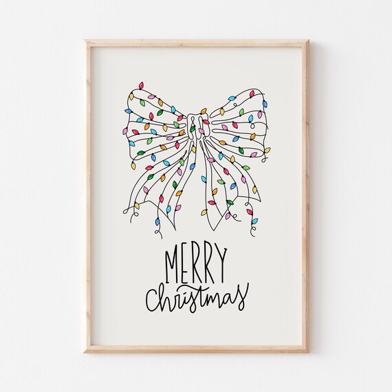 Merry Christmas Bow Made of Fairy Lights Minimalist Holiday Poster