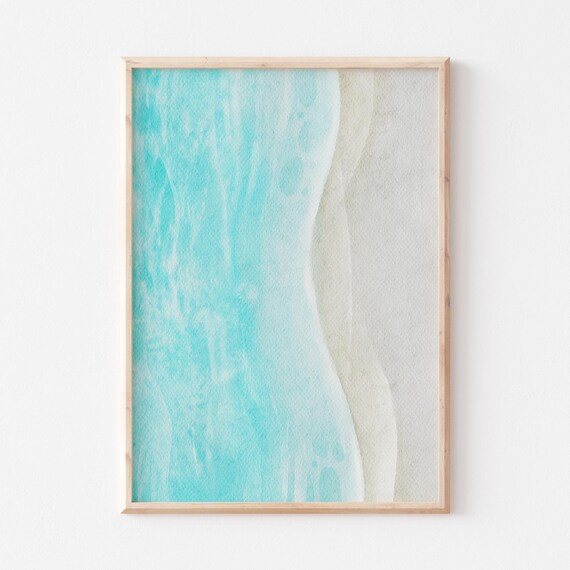 Turquoise Water Curling Into Pale Quiet Sand Shoreline Print