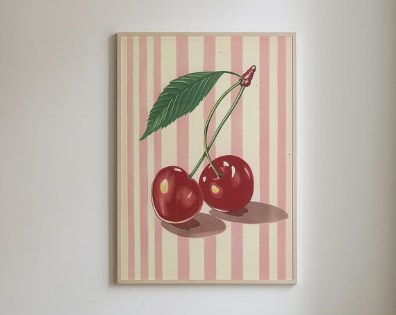 Preppy Cherry Poster Cherries Print Trendy Wall Art Retro Wall Art Print Preppy Wall Decor Yk2 Aesthetic Art