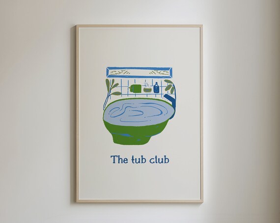 The Tub Club Print Green Bathroom Decor Modern Bathtub Art Bath Print Funny Bath Tub Poster Retro Bathroom Wall Art
