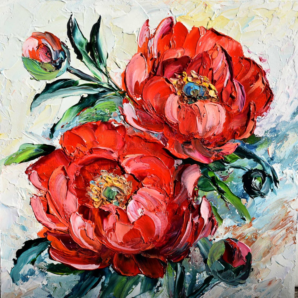 Peonies Painting Impasto Red Peonies Art Original Peony Art Flower Oil Painting Painting In Oil Pink Floral Wall Art Floral Artwork Original