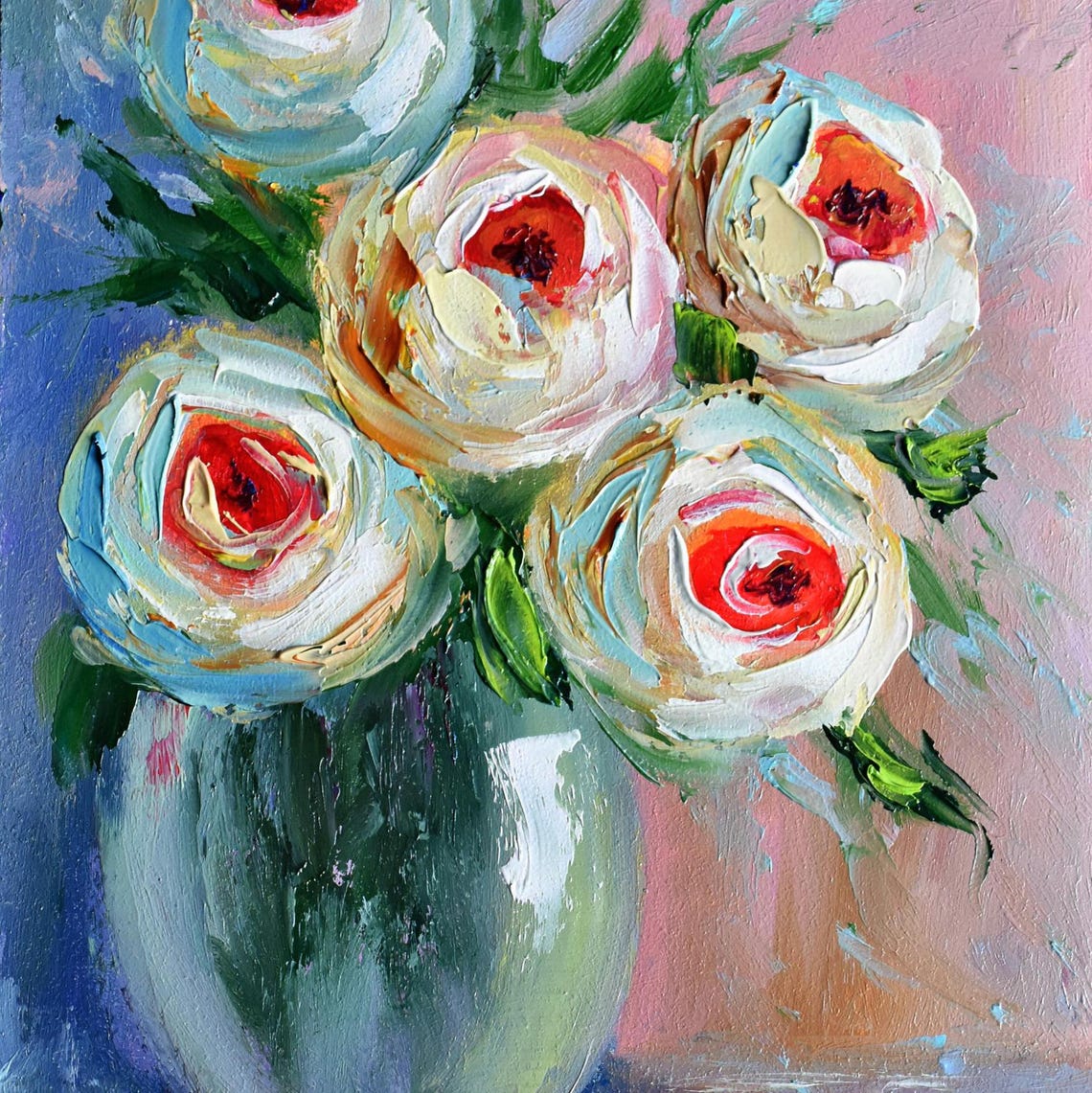 Rose Painting Roses Still Life Art Floral Painting Pink Floral Oil Painting Still Life Art White Roses Art Oil Original White Flower Art Flo
