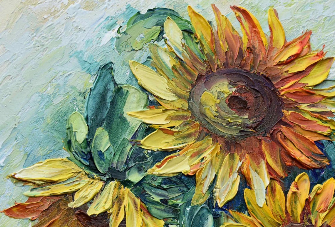 Sunflowers Painting Landscape Painting Floral Artwork Yellow Sunny Flowers Sunflower Art Palette Knife Art Sunflower Artwork Meadow Flowers - Image 4