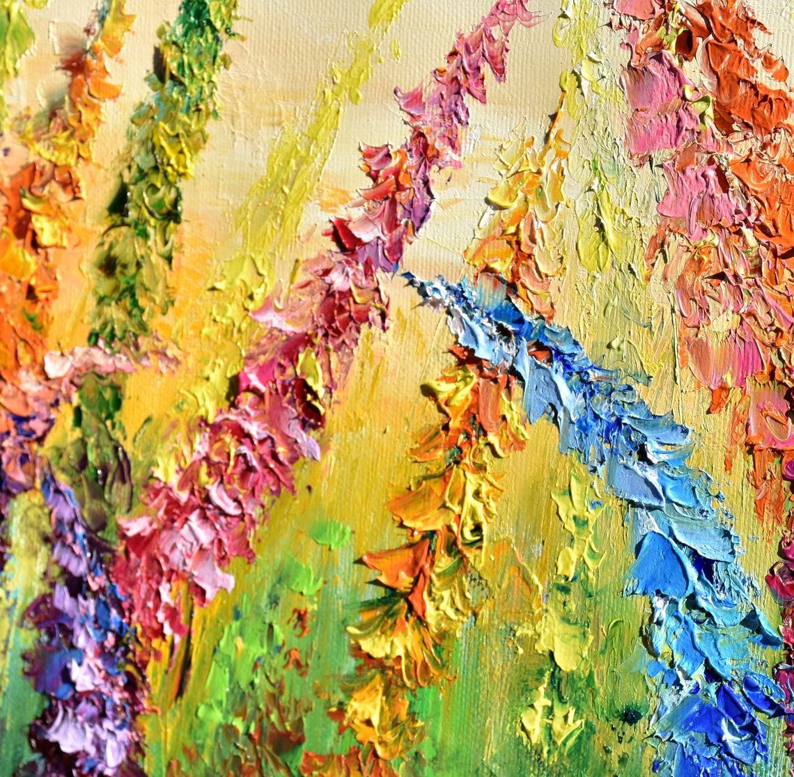 Meadow Flowers Art Lupine Flower Fields Wildflowers Painting Impasto Painting Landscape Oil Palette Knife Art 3d Oil Painting Flowers Painti - Image 5