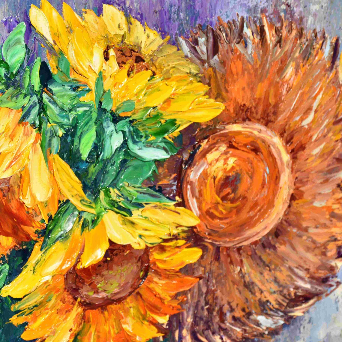 Sunflower Art Flowers Painting Straw Hat Art Sunflowers Painting Wildflowers Oil Art Flower Oil Painting Impasto Painting Meadow Wall Art - Image 5