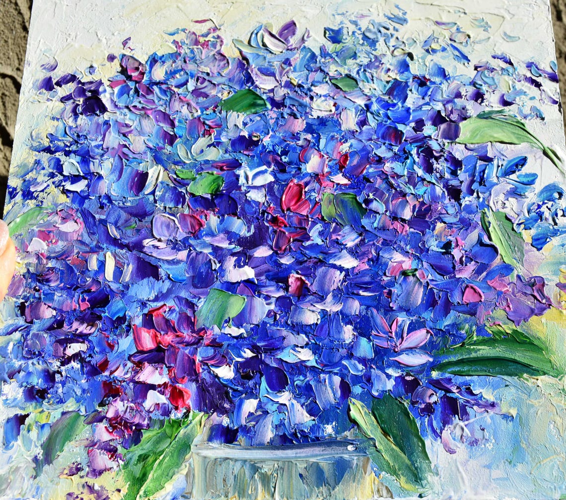 Blue Violet Lilac Blossom Cluster Impasto Oil Painting Floral Poster - Image 4