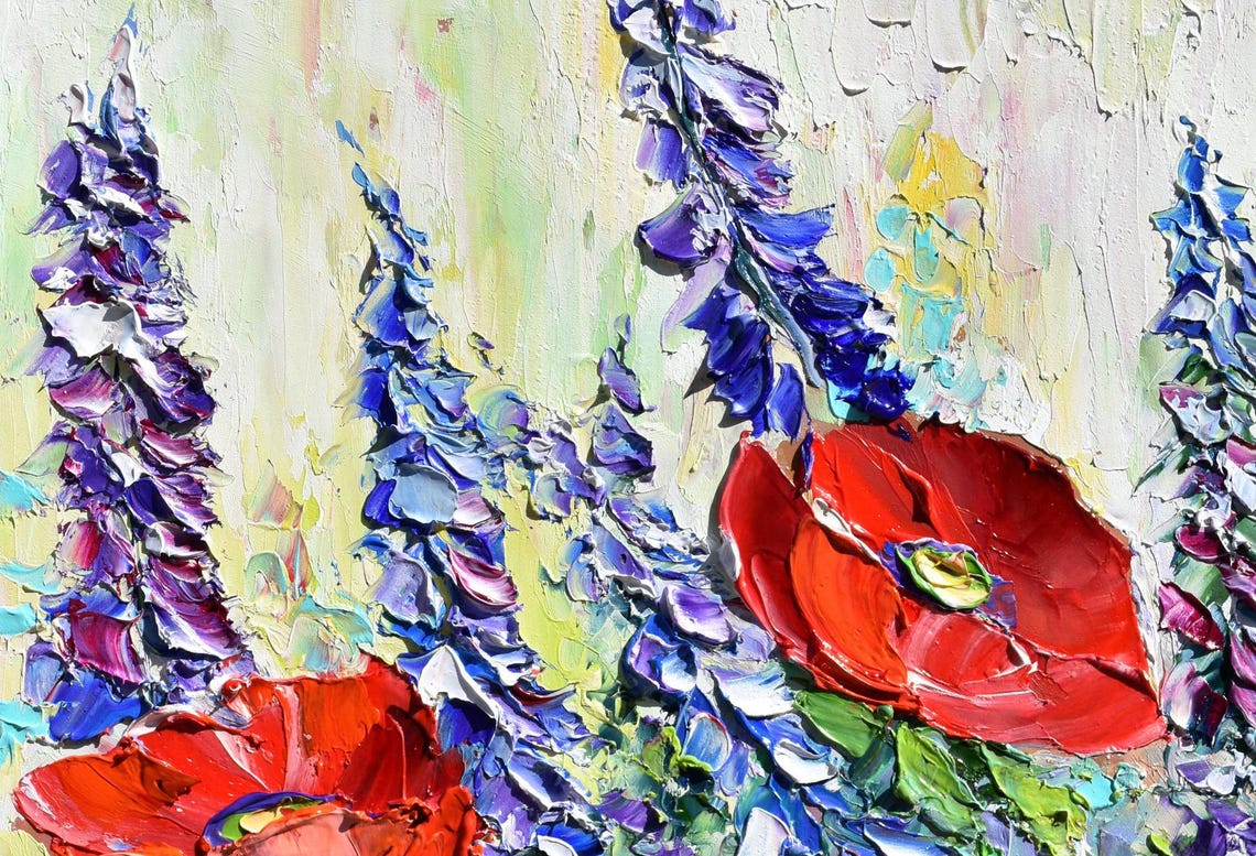 Poppies Landscape Poppy Original Art Impasto Flowers Wildflowers Art Poppy Wall Art Floral Artwork Flowers Painting Red Poppies Art Red Popp - Image 5