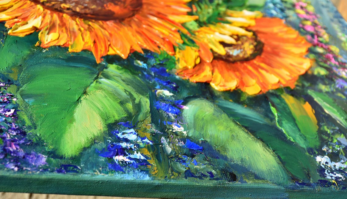 Sunflowers Oil Art Lupine Flower Fields Large Oil Painting Sunflower Wall Art Flowers Art Sunflowers Painting Orange Flower Art Sunfl - Image 2
