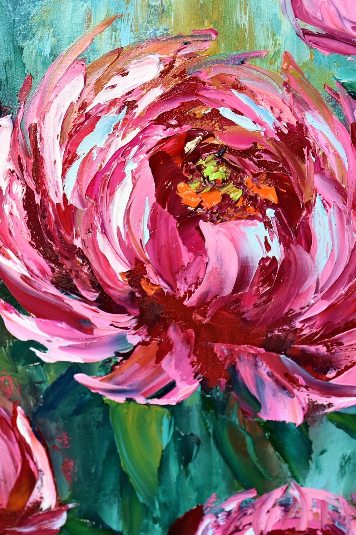 Peony Painting Flowers Painting Peony Wall Art Impasto Oil Painting Meadow Landscape Peony Oil Painting Peony Art Pink Flower Flower Abstrac - Image 4