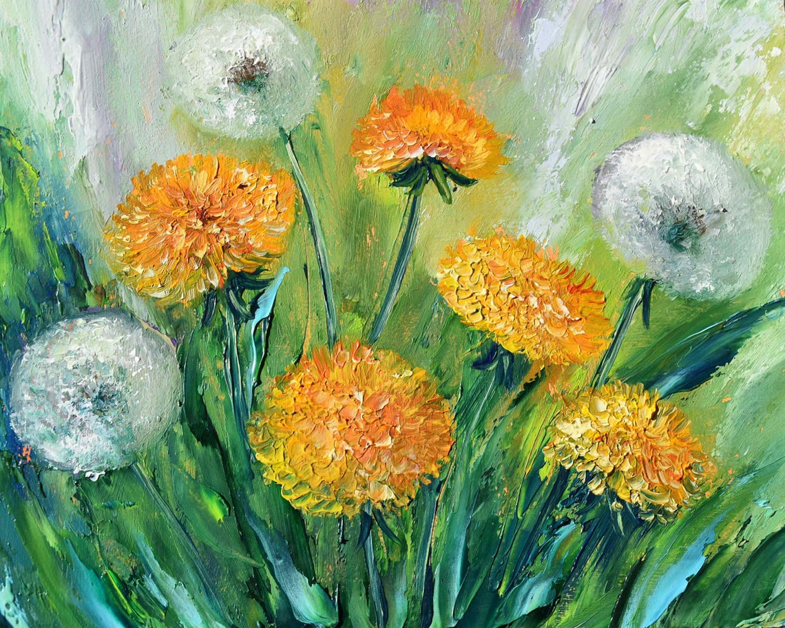 Dandelions Art Dandelions Painting Spring Flowers Art Meadow Wall Art Flower Oil Painting Painting In Oil Painting For Her Impasto Painting - Image 4