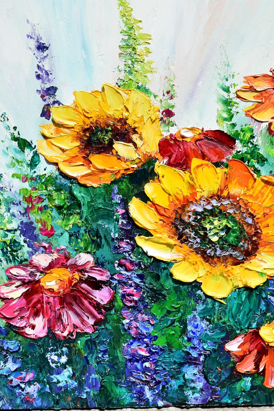 Sunflowers Painting Oil Art Sunflower Wall Art Wild Flower Painting Sunflowers Flowers Yellow Artwork Original Artwork Handmade Art Painting - Image 3