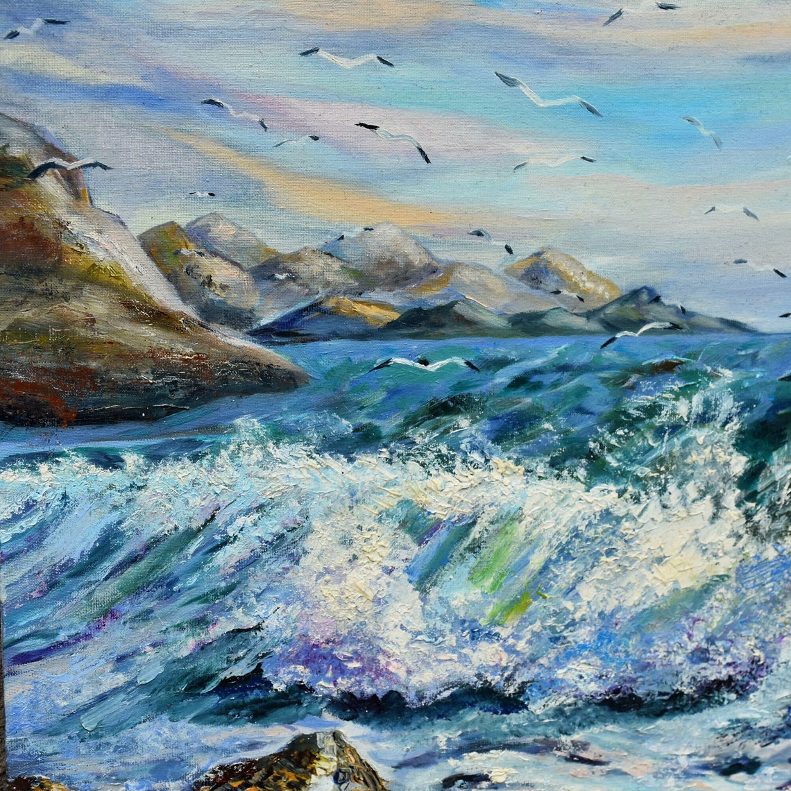 Sea Painting Landscape Painting Seascape Painting Summer Oil Painting Art Ocean Sunrise Art Mountain Landscape Tropical Painting Colorful - Image 3