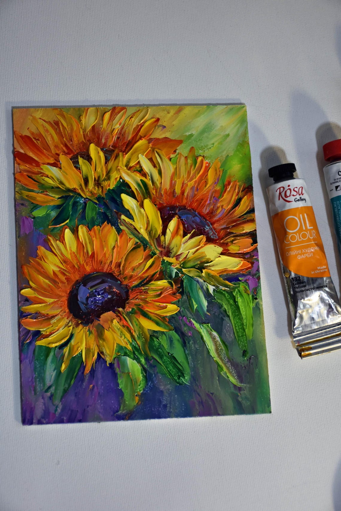 Sunflowers Painting Sunflower Wall Art Small Wall Art Sunflowers Art Orange Flower Art Landscape Painting Impasto Oil Painting Palette Knife - Image 3