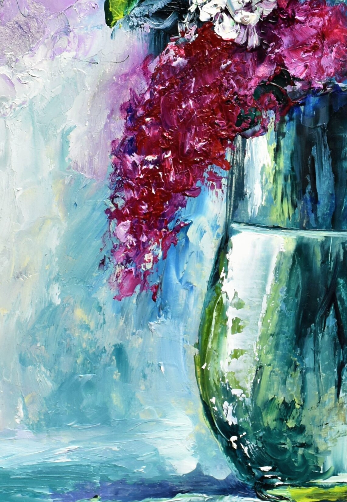 Lilac Blossoms In Glass Vase Purple Floral Oil Painting Wall Poster - Image 5