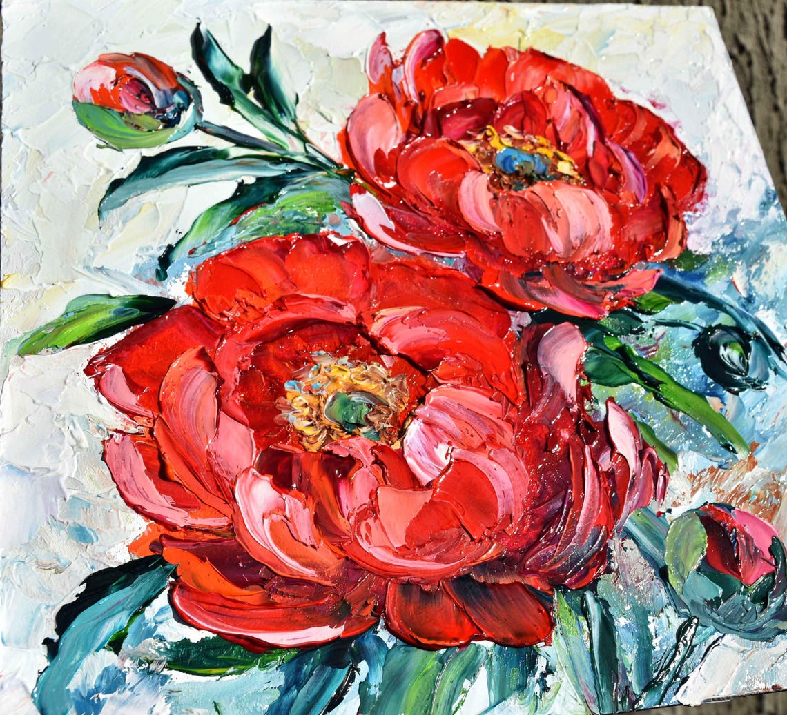 Peonies Painting Impasto Red Peonies Art Original Peony Art Flower Oil Painting Painting In Oil Pink Floral Wall Art Floral Artwork Original - Image 5