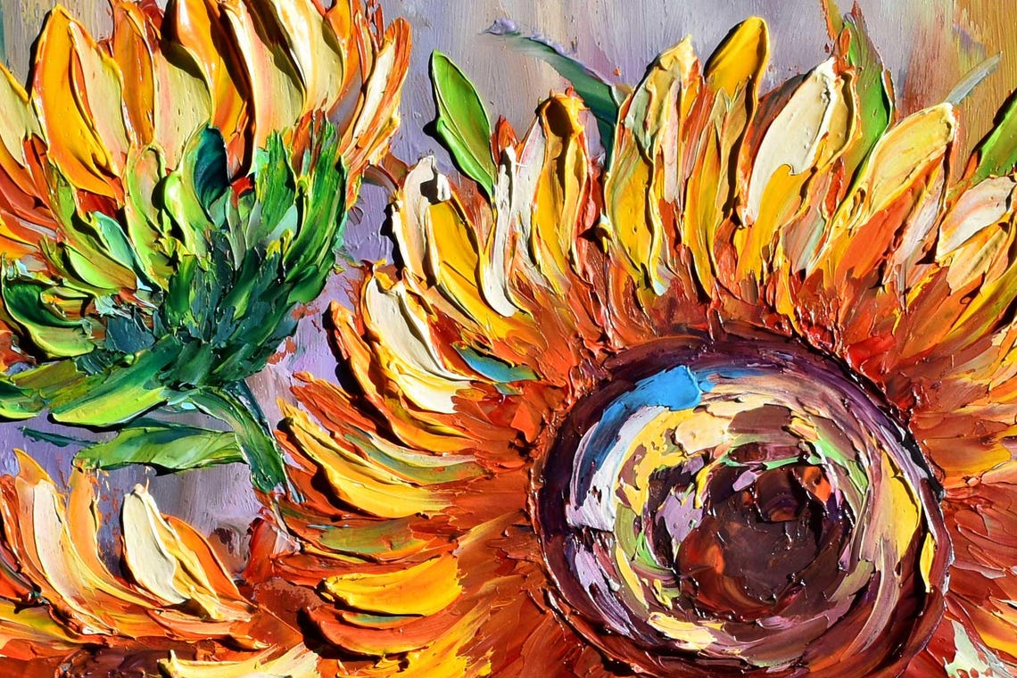 Sunflower Painting Flower Painting Original Painting Sunflower Wall Art Impasto Oil Painting Sunflower Artwork Sunflowers Painting Flower - Image 5