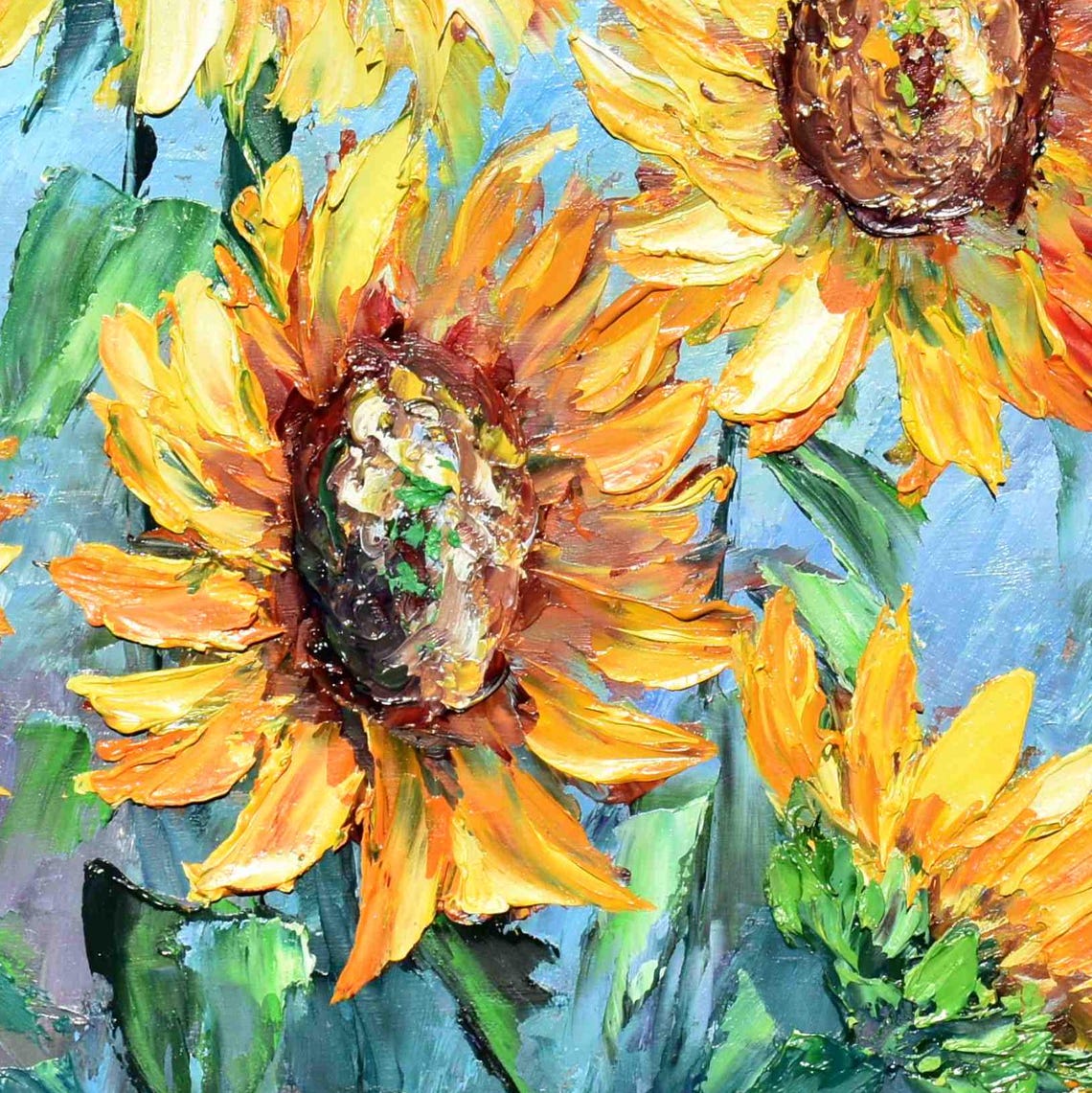 Sunflowers Painting Landscape Painting Yellow Flower Art Sunflower Wall Art Sunflowers Oil Summer Landscape Art Impasto Oil Painting Ukrain - Image 2