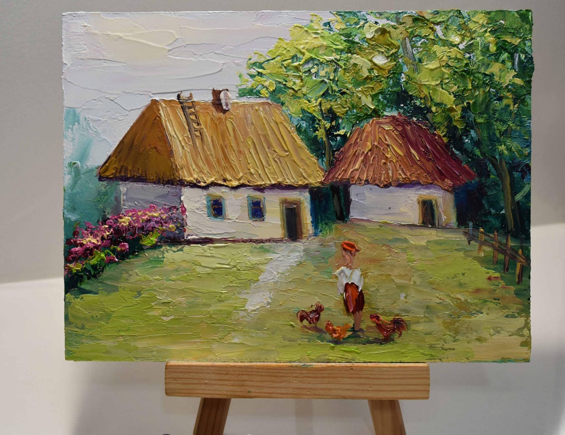 Ukrainian Landscape Ukrainian Flowers Ukrainian House Art Folk Art Painting Ukraine Art Impasto Painting Original Oil Art Ukrainian Art - Image 5