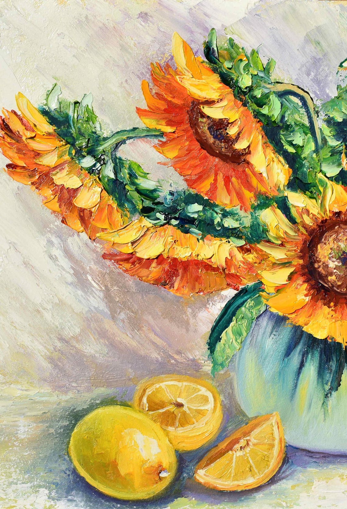 Sunflower Painting Lemon Painting Kitchen Art Food Citrus Art Kitchen Still Life Art Sunflower Art Textured Painting Floral Painting Sun - Image 2