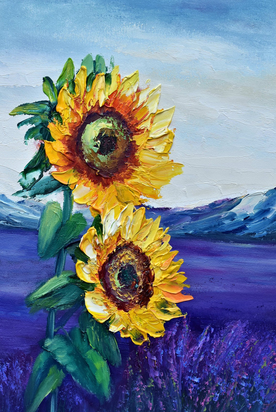Lavender Painting Sunflowers Painting Lavender Landscape Textured Painting Flower Oil Painting Original Artwork Painting In Oil Colorful Oil