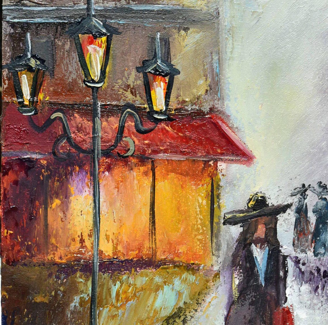 Girl In Hat Art City Landscape Art Painting In Frame Street Painting Cityscape Art Framed Art Architecture Art City Art City Scape Art - Image 3