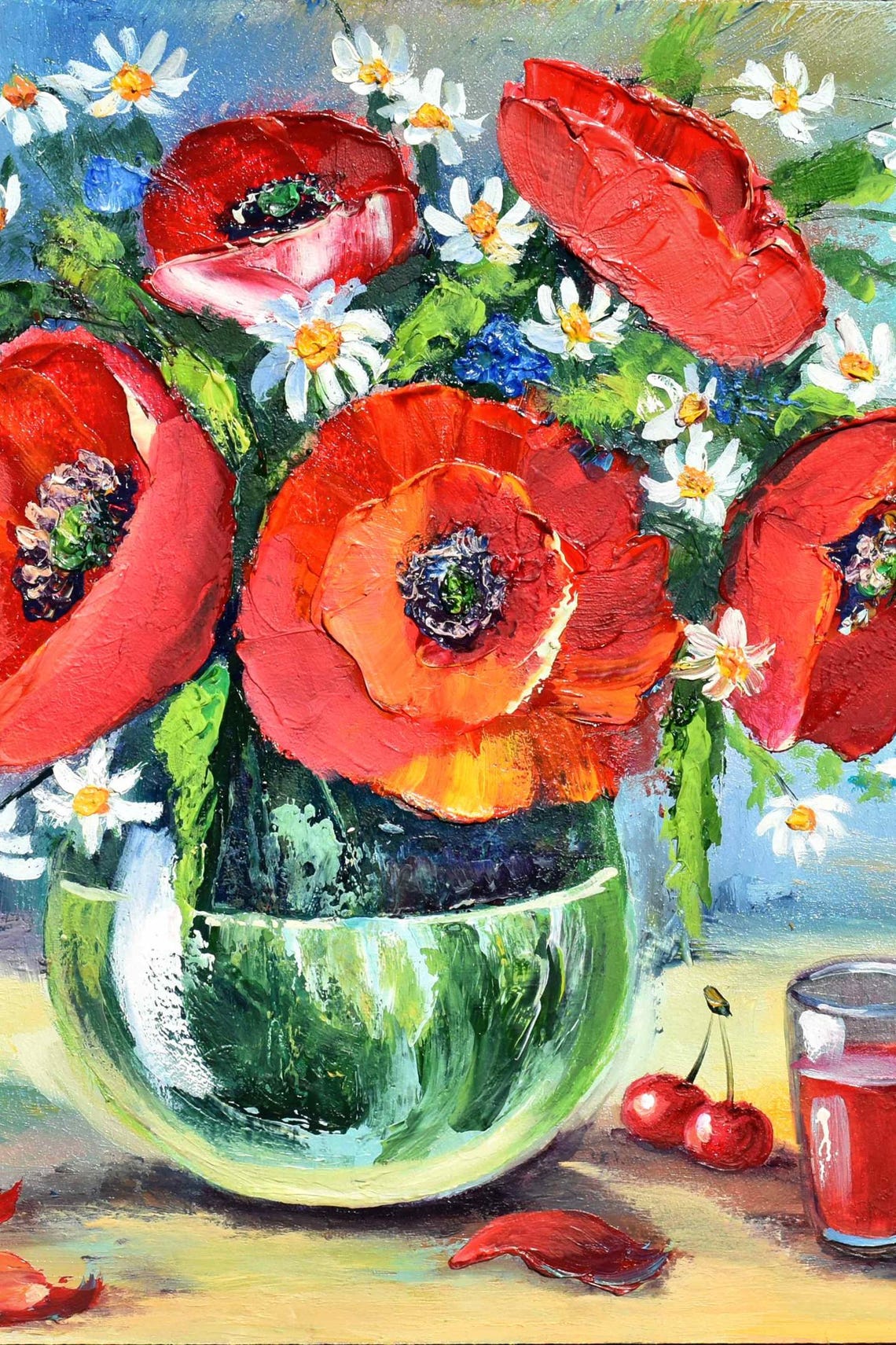 Poppy Painting Kitchen Art Food Impasto Painting Red Poppies Art Flowers Painting Poppies In A Vase Art Meadow Flowers Still Life Painting - Image 3