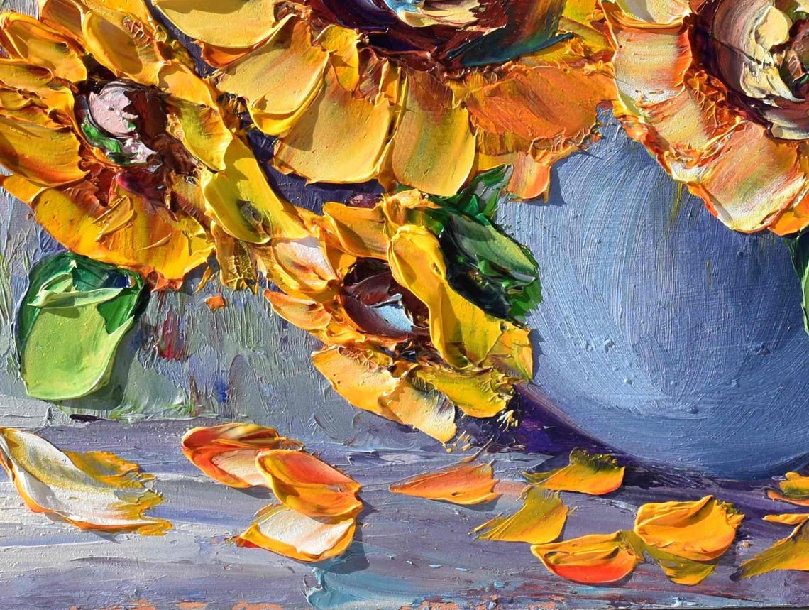Sunflowers Painting Small Wall Art Impasto Oil Painting Sunflower Art 3d Oil Painting Miniature Painting Oil Art Summer Flower Art Sunflower - Image 2