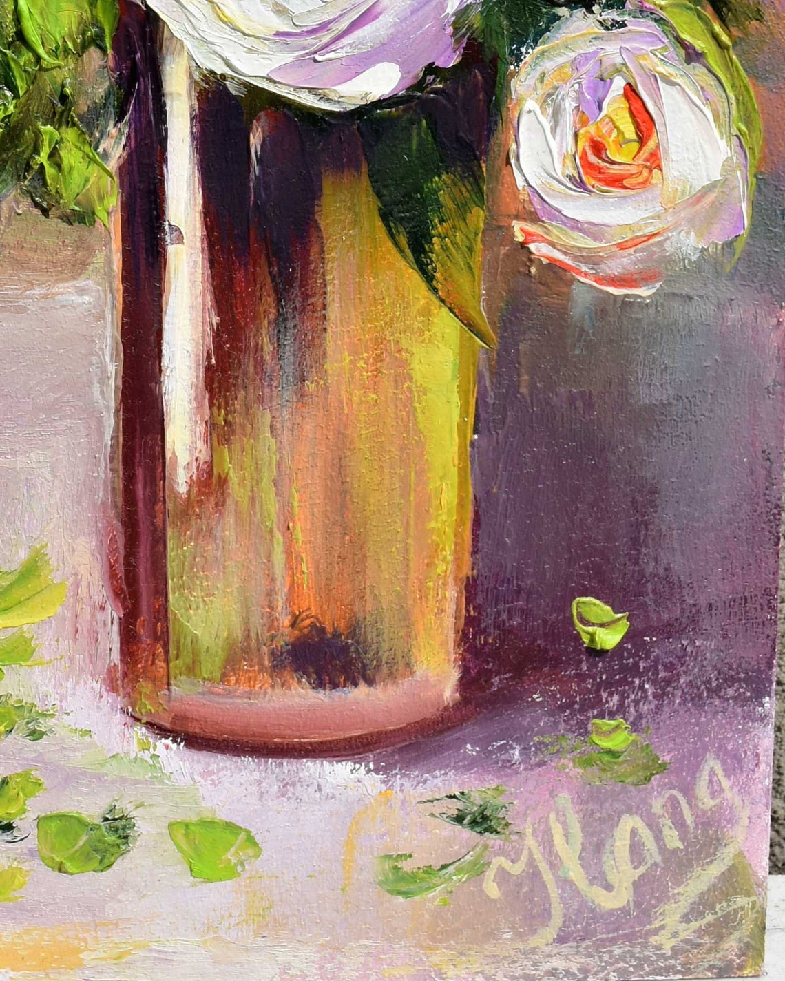 Roses Painting Floral Pink Rose Art Abstract Painting Rose Blossoms Fine Art Floral Original Art Impasto Oil Painting Rose Wall Art Still - Image 4