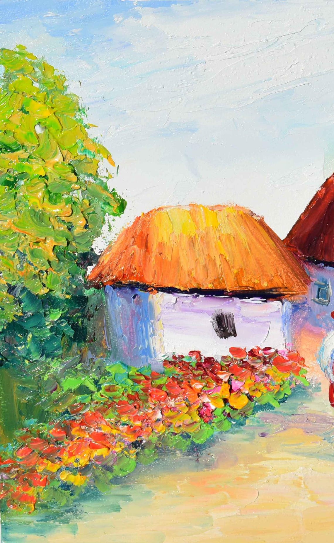 Ukrainian House Art Folk Art Painting Ukraine Art Ukrainian Landscape Ukrainian Art Ukrainian House Art Wall Art Country House Small Oil - Image 3