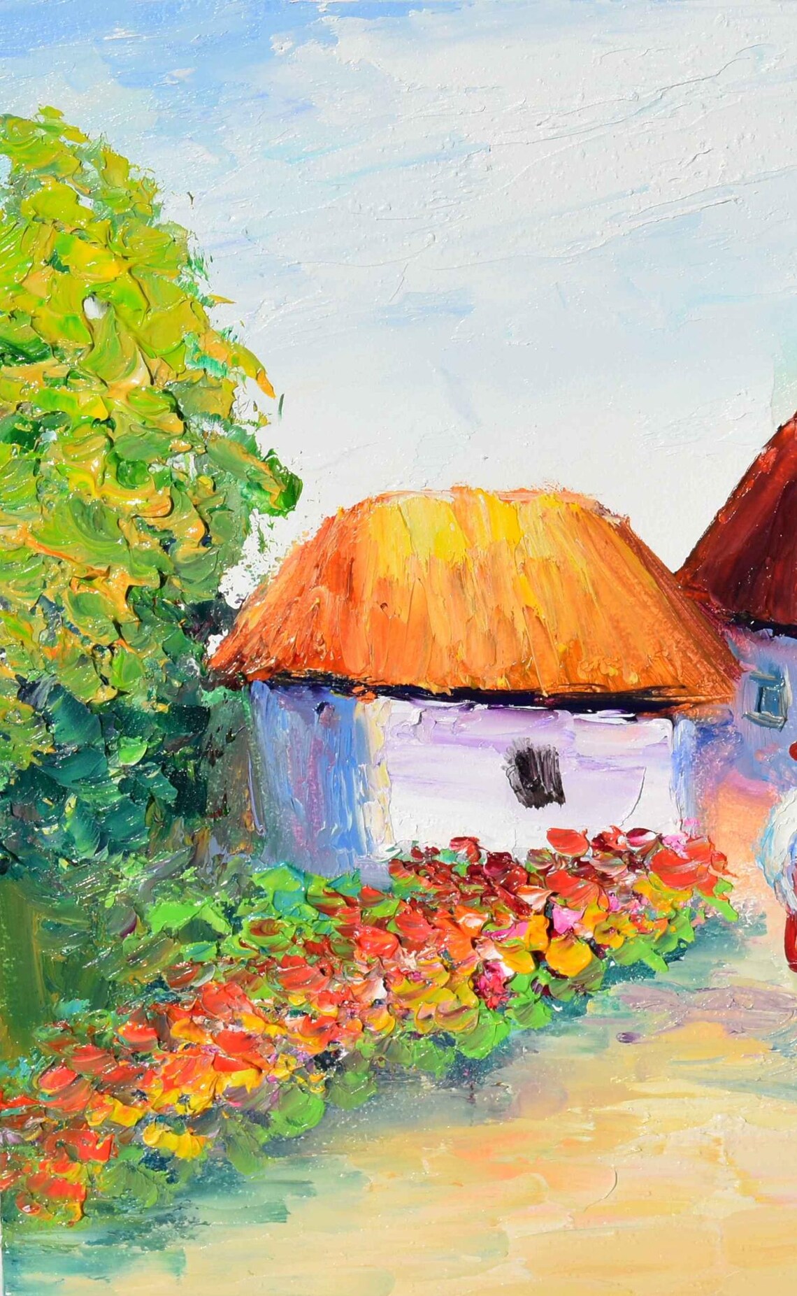 Ukrainian Village Women By Thatched Cottages Folk Art Poster - Image 3