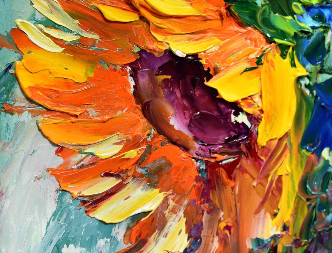 Landscape With Sunflowers Small Wall Art Sunflower Painting Summer Painting Sunflowers Wall Art Wildflowers Painting Painting Original Oil - Image 3