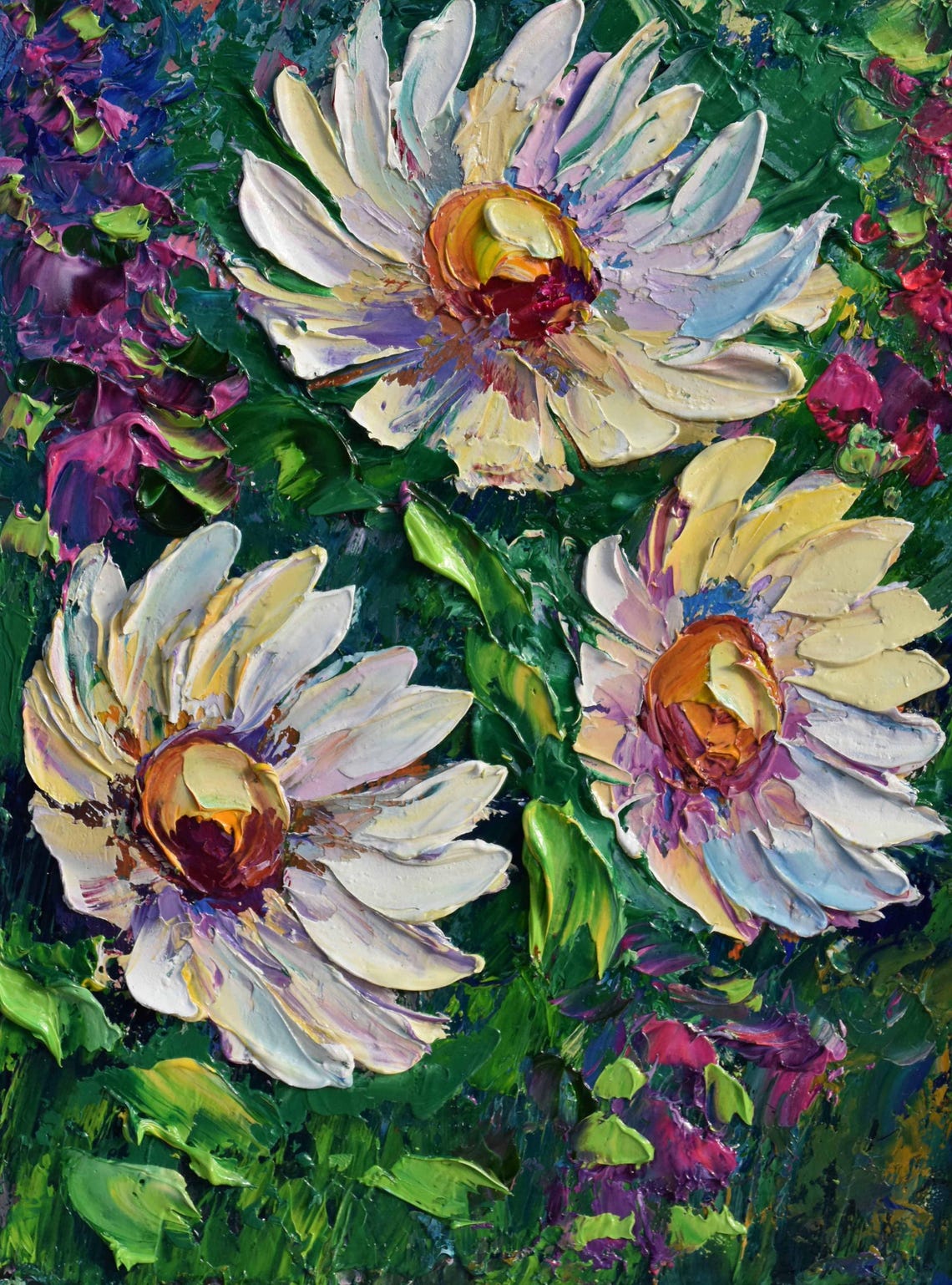 White Daisies Painting White Flower Art Daisy Wall Art Flowers Painting White Daisies Art Chamomile Oil Painting Flowers Impasto Knife Oil