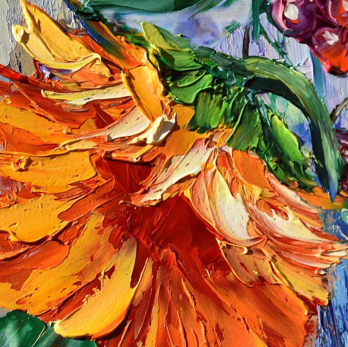 Sunflowers Painting Small Wall Art Impasto Oil Painting Sunflowers Art Palette Knife Art Wildflowers Oil Art Floral Oil Painting Yellow - Image 5
