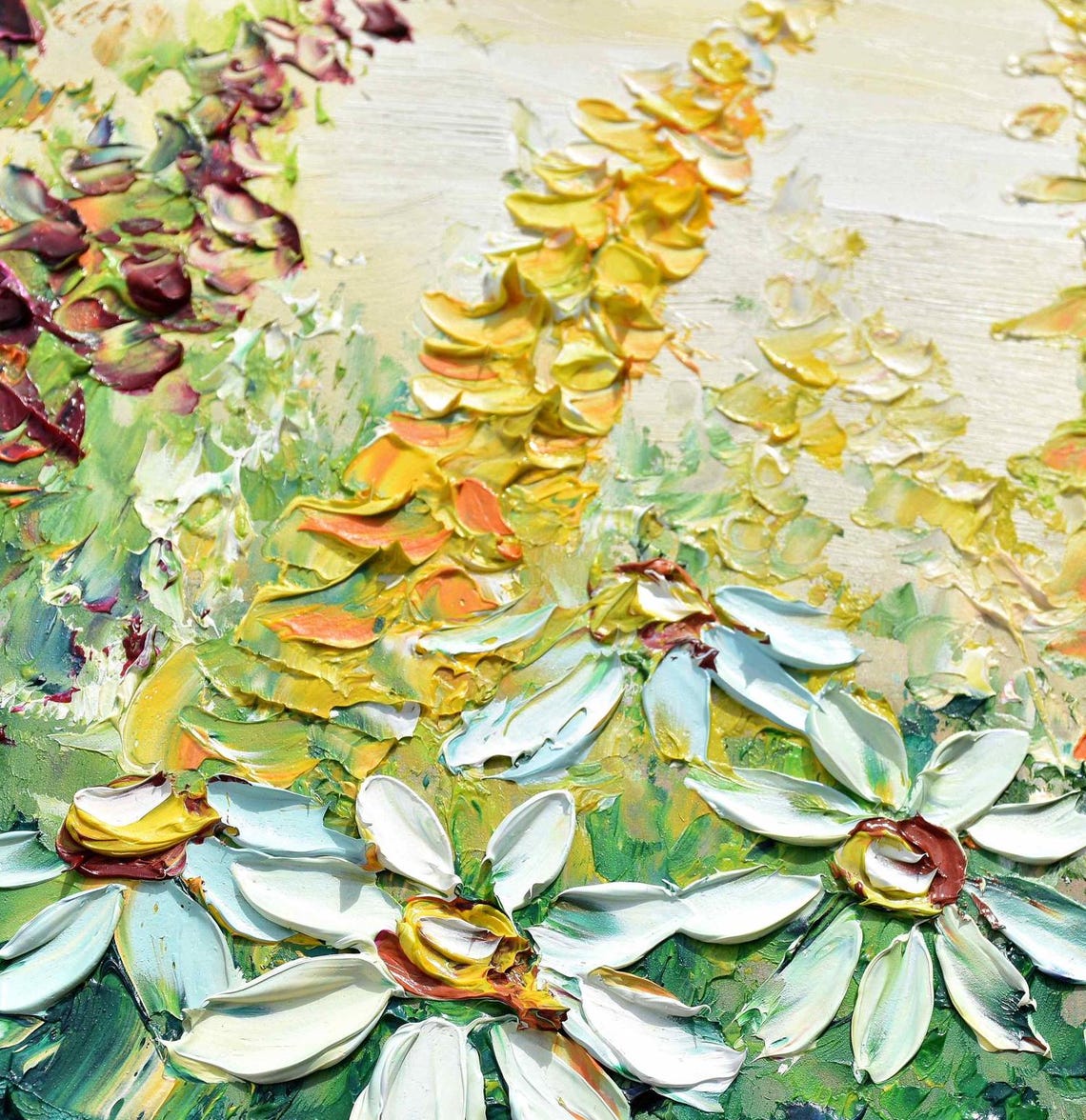Meadow Painting Wild Flower Oil Painting Oil Impasto Painting Oil Art Flower Oil Painting Flowers Painting Colorful Sunset Flower Abstract - Image 2