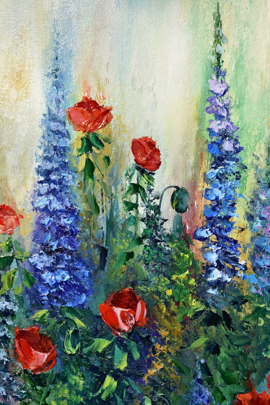 Red Poppy Painting Meadow Landscape Flower Painting Floral Artwork Landscape Painting Meadow Wall Art Poppy Original Art Wildflowers Art - Image 5