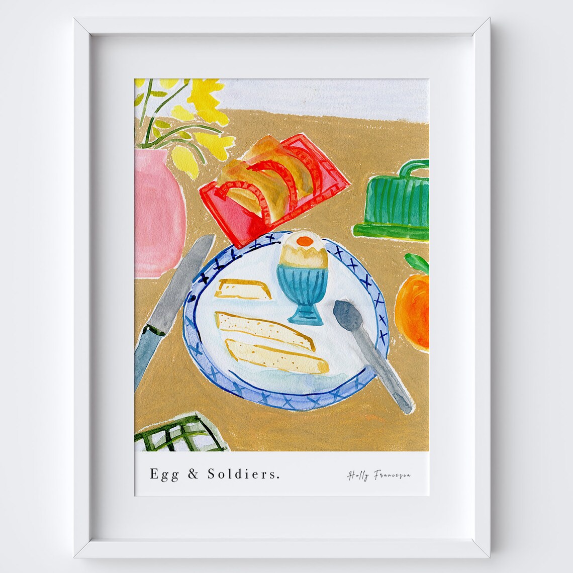 Egg Soldiers Watercolor Art Print, Kitchen Poster