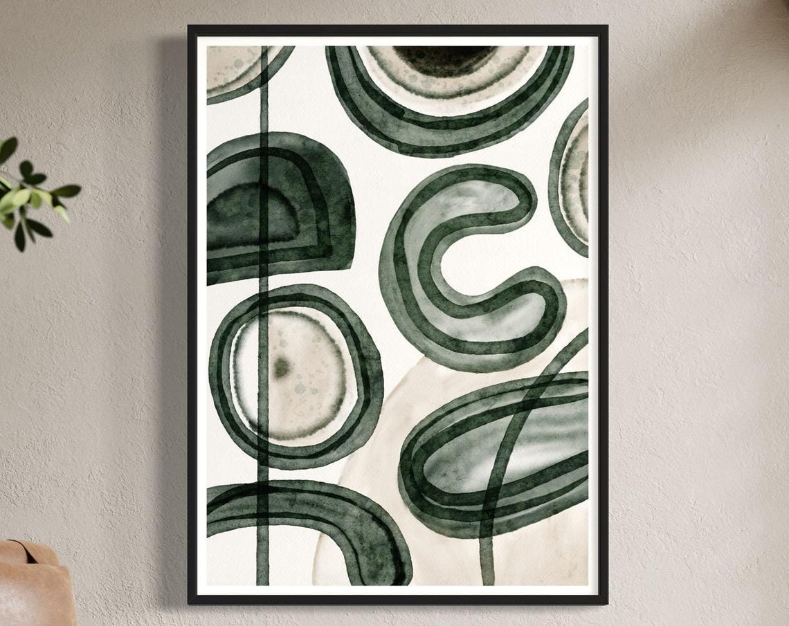 Sage Green Beige Art Print Minimalist Wall Decor Modern Home Painting Abstract Shapes Geometric Design Neutral Office Contemporary Artwork