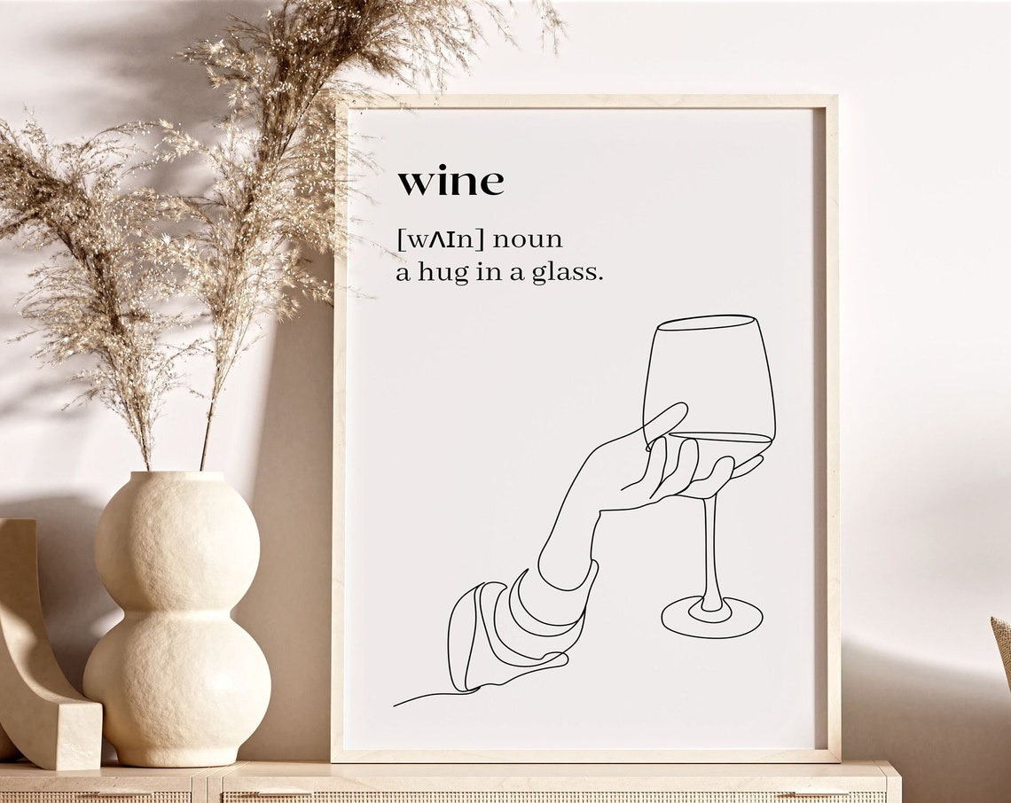 Wine Definition Hug In A Glass Home Bar Line Art Decor Poster - Image 5