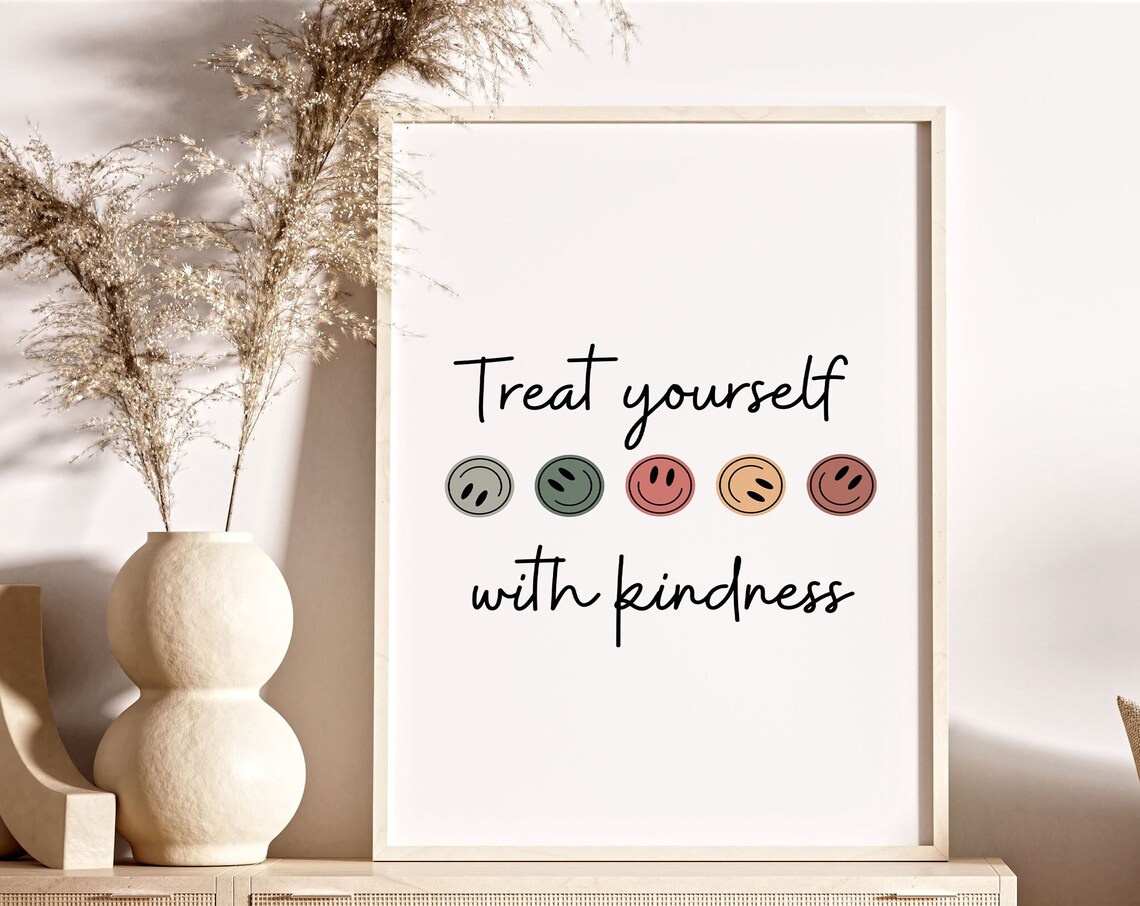 Treat Yourself With Kindness Smiley Face Boho Minimalist Poster - Image 4