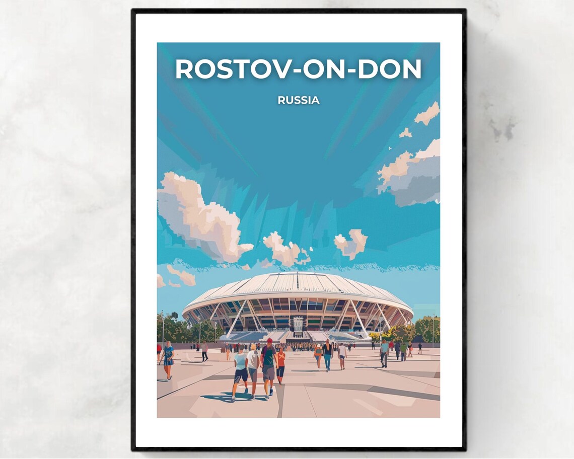 Rostov-On-Don Russia Arena Stadium Blue Sky Crowd Travel Poster
