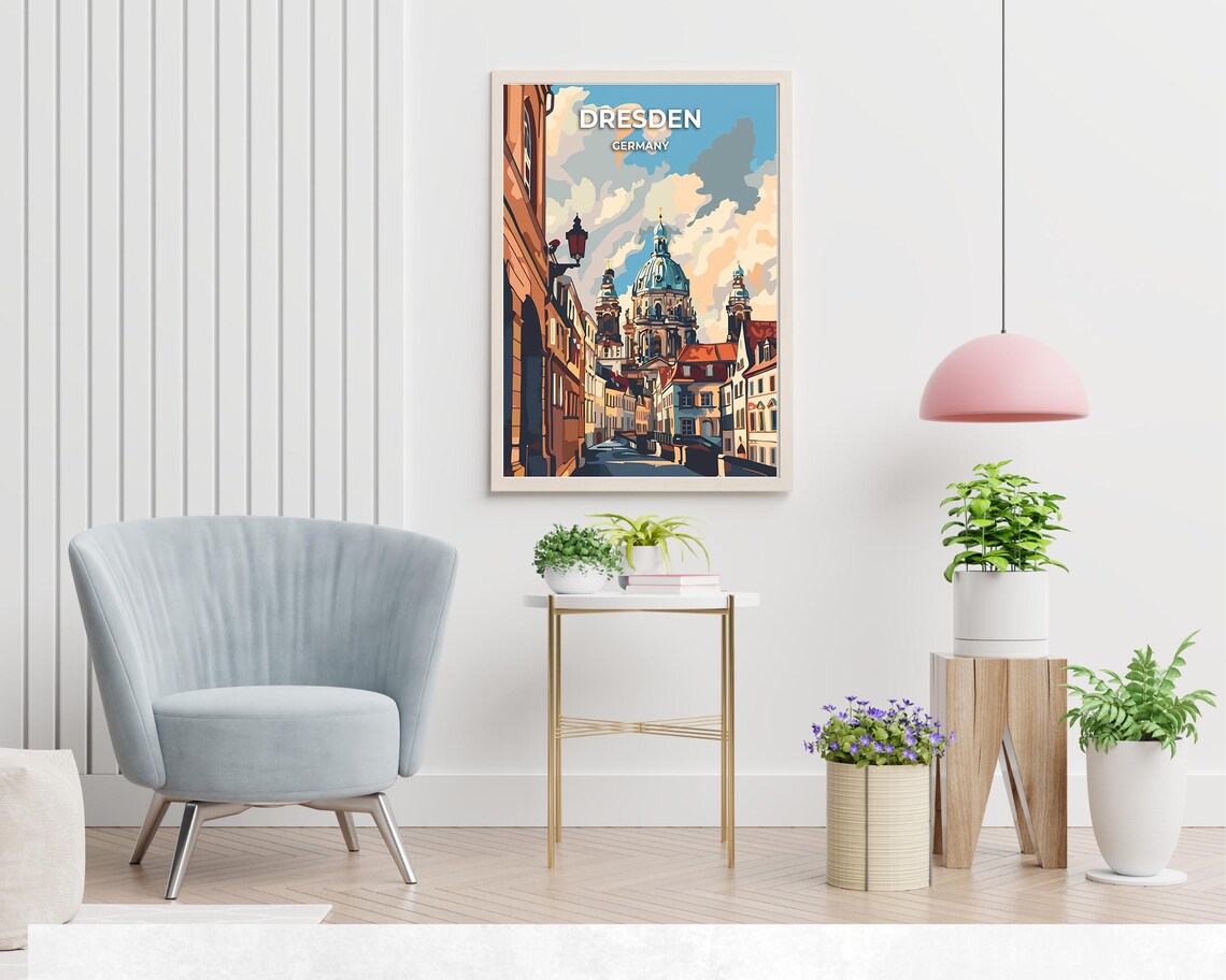 Dresden Germany Vintage Domed Cathedral Street Retro Travel Poster - Image 2
