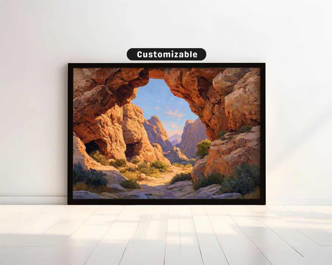Desert Canyon Rock Arch Painting Poster Warm Landscape Decor