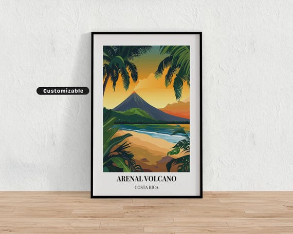 Arenal Volcano Costa Rica Travel Poster Custom Wall Art