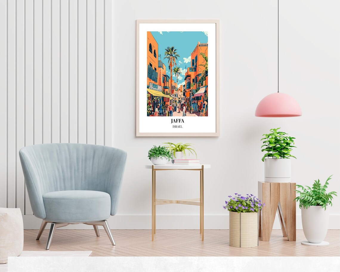 Jaffa Israel Flea Market Colorful Orange Street Shops Travel Poster - Image 2