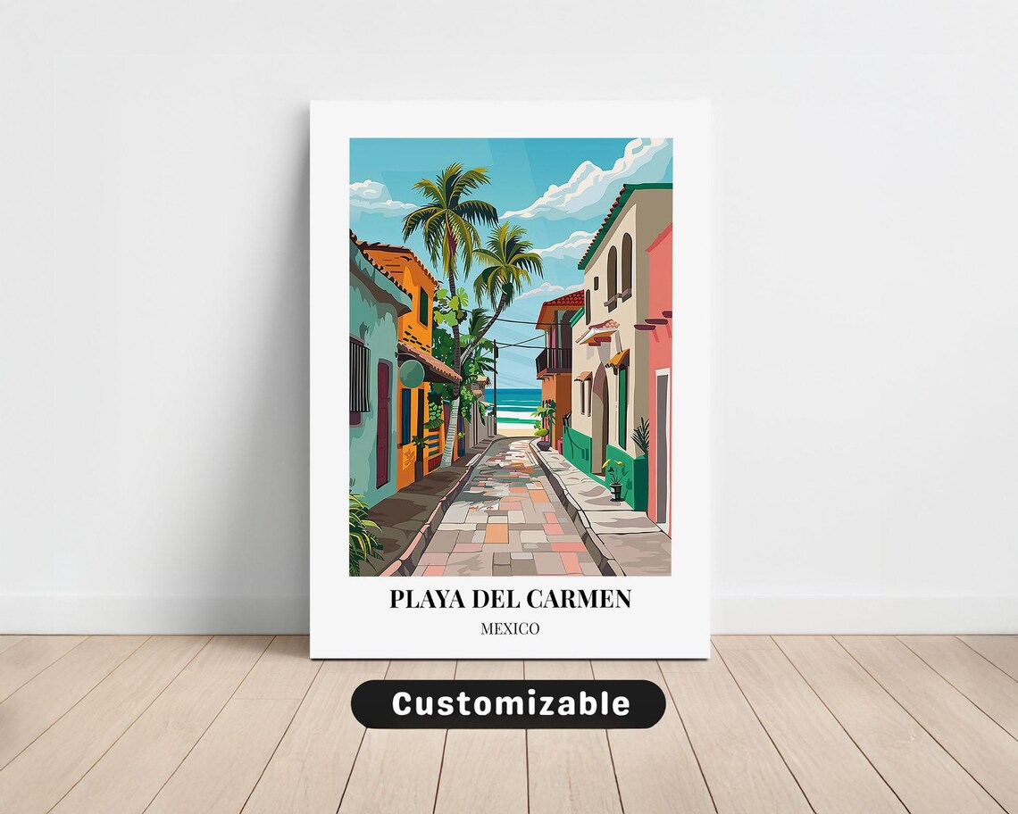 Playa Del Carmen Mexico Colorful Street Beach Old Town Travel Poster